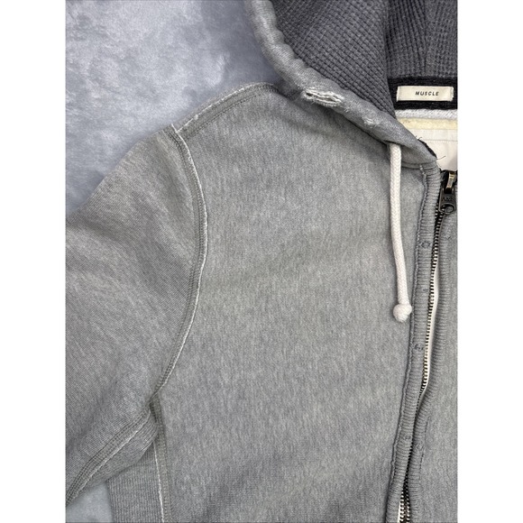Abercrombie & Fitch Muscle Hoodie Sz L Vintage Y2K Heavyweight Distressed Zip Up - Picture 4 of 13